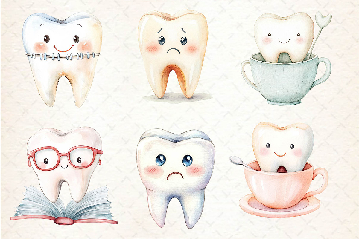 Watercolor Dentist Tooth Clipart, an Illustration by Dream Creation (Photo 2 of 5)