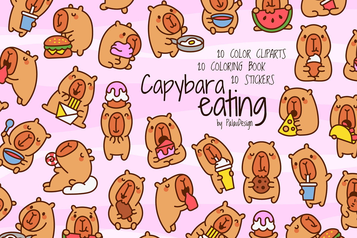 Cute Kawaii Capybara with Food, an Animal Illustration by Palau (Photo 1 of 12)