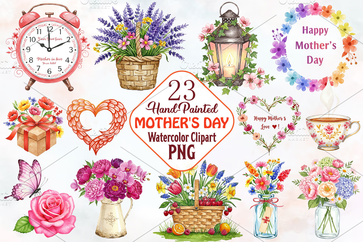 Hand-Painted Mother's Day Clipart, an Illustration by RobertsArt (Photo 1 of 7)