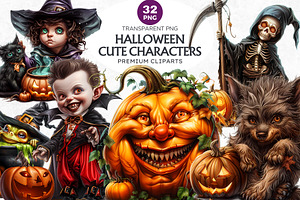 Cute Halloween Characters Clipart V2