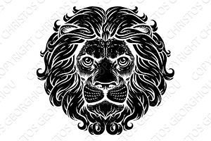 Lion Leo Fierce Lions Head Woodcut