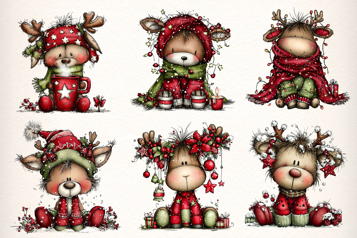 Christmas Cute Reindeer Clipart, an Illustration by Dream Creation (Photo 2 of 8)