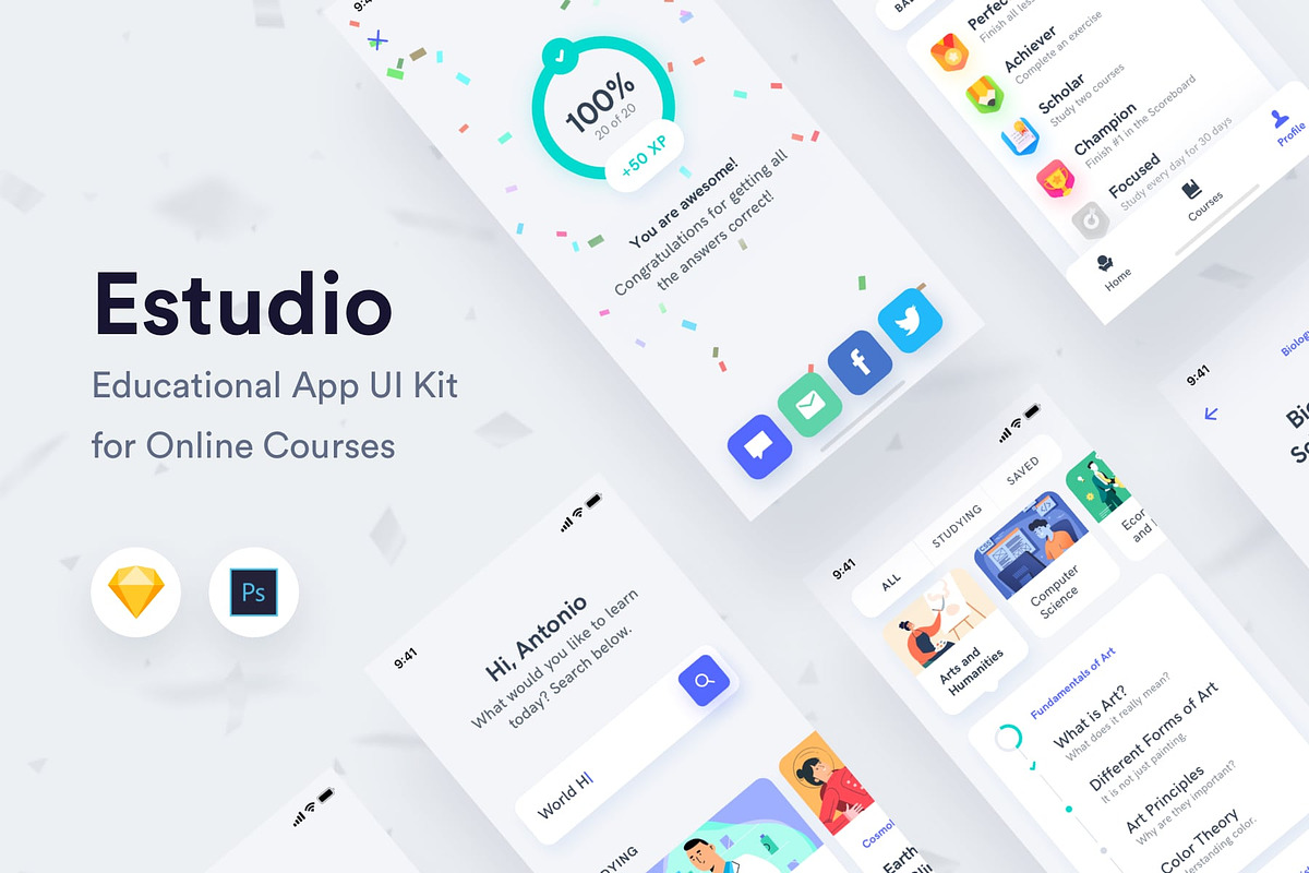 Estudio - Educational Mobile App UI, an UI Kit Template by Nimart (Photo 1 of 6)
