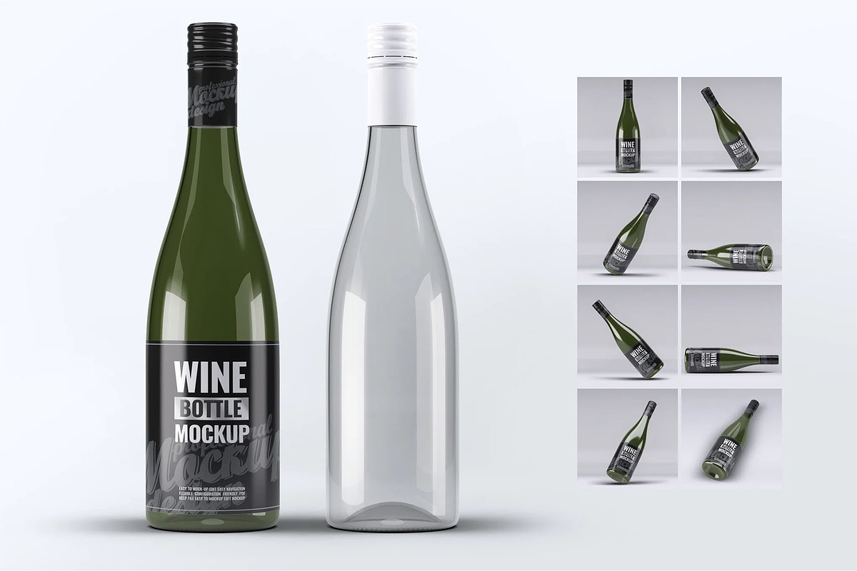 Wine Bottle Mock-Up, a Product Mockup by DesignRushMarket (Photo 4 of 8)