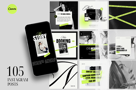 Bold Neon Social Media Templates, a Social Media Template by Row Creative