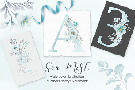 Sea Mist Watercolor Alphabet