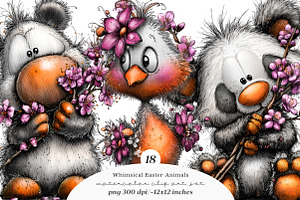 Whimsical Easter Animals Clipart, an Illustration by SinaCreation