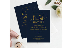 Navy Gold Bridal Shower Invitation,