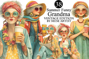 Summer Funny Grandma Clipart, an Illustration by DreamArtGraphic