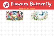 Watercolor Flowers Butterfly Backgro, an Animal Illustration by John_Walker (Thumbnail 4 of 4)