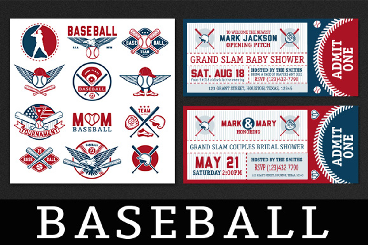 Baseball labels and badges. Set 2, an Illustration by Moloko88