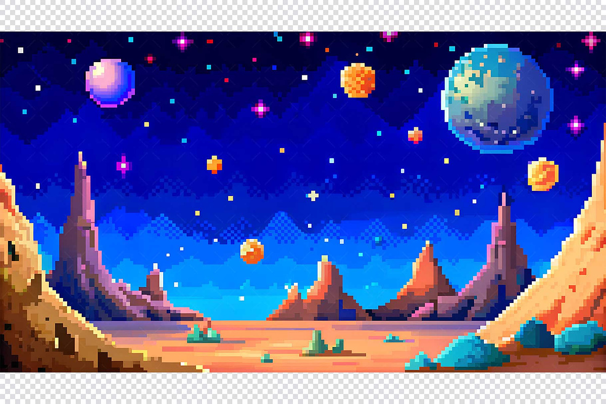 Alien Planet Pixel Art Background, a Background Graphic by minhm2m (Photo 2 of 12)
