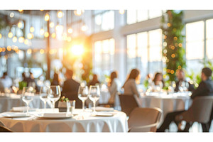 Elegant restaurant dining room with, a Food & Drink Photo by Igor Tichonow