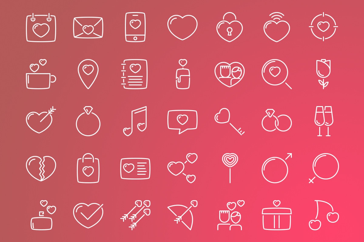 Valentine's day line icons + BONUS, an Outline Icon by brandcut (Photo 3 of 5)
