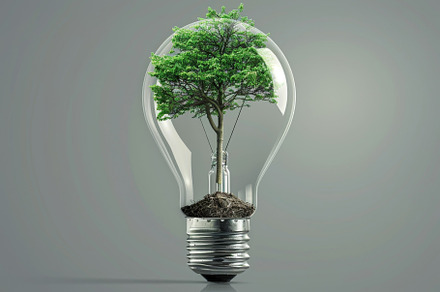 A clear light bulb features a vibran, a Photo by Tanuart
