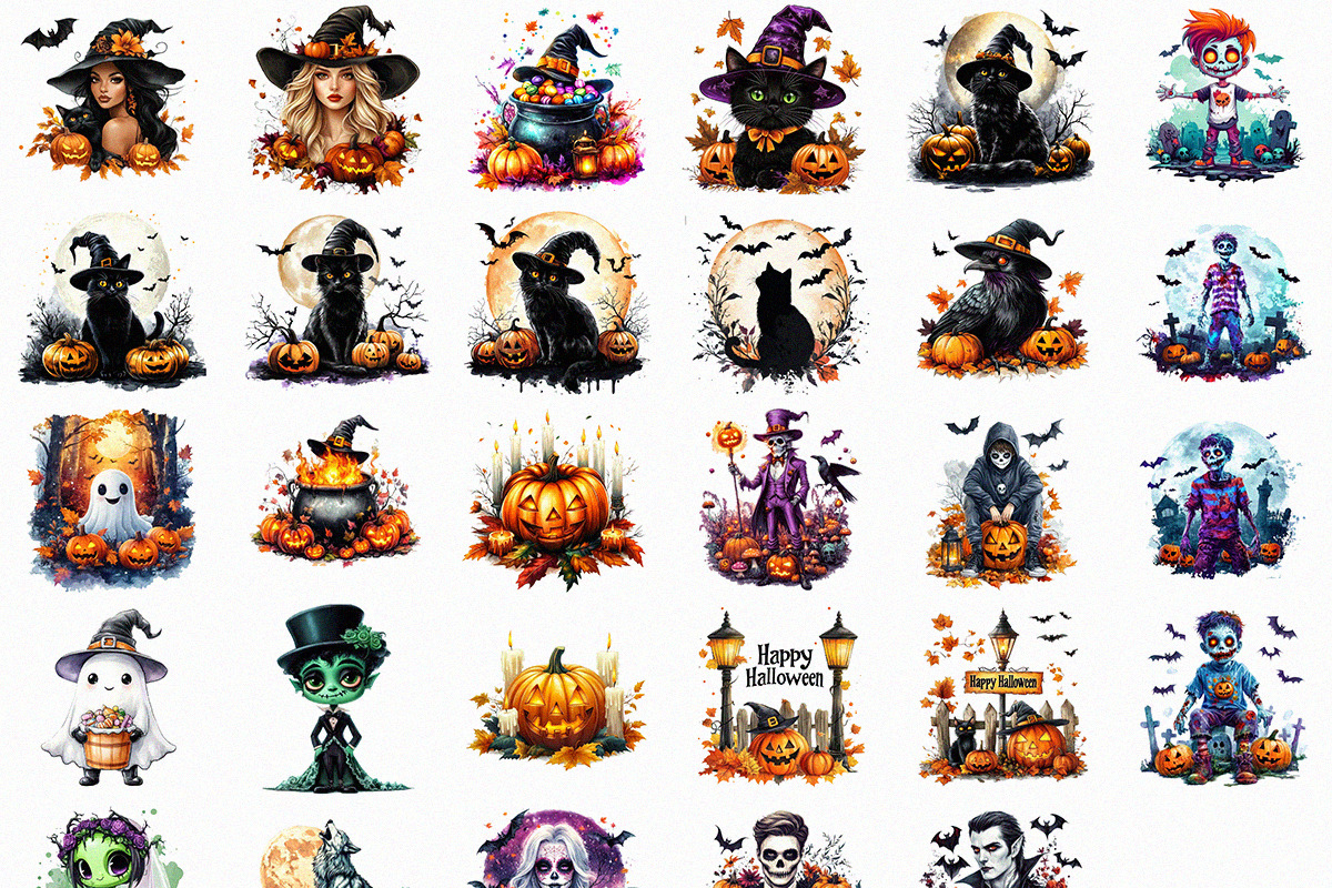 Watercolor Happy Halloween PNG Set, an Object Illustration by DesignBTF (Photo 2 of 7)