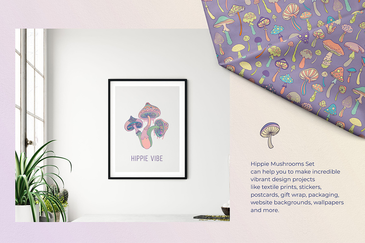 70 Hippie MUSHROOMS. Vector Set., a Pattern Graphic by Varvara Gorbash (Photo 8 of 10)