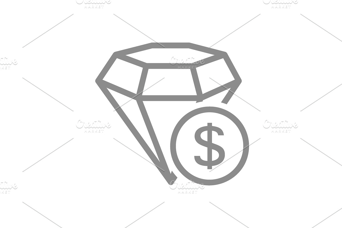 Diamond with coin line icon. Luxury, an Object Illustration by GraphiShop
