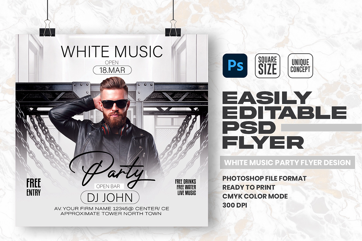White Music Party Flyer Design, a Flyer Template by Shajib Shikder (Photo 1 of 2)