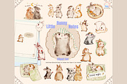 Little Bunny Notes Clipart Set, an Animal Illustration by Annyillustration (Thumbnail 1 of 5)