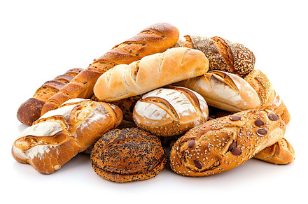 Freshly different baked bread isolated on white background, a Food & Drink Photo by AlyaAnd