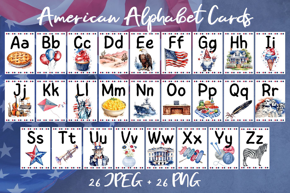 4th of July Alphabet Cards – A-Z, an Education Illustration by Anna Design Studio (Photo 1 of 7)