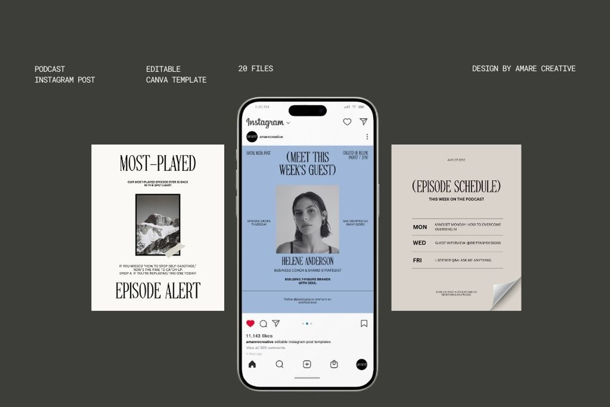 20 Podcast Instagram Post Template, a Social Media Template by Amaré Creative (Photo 8 of 8)