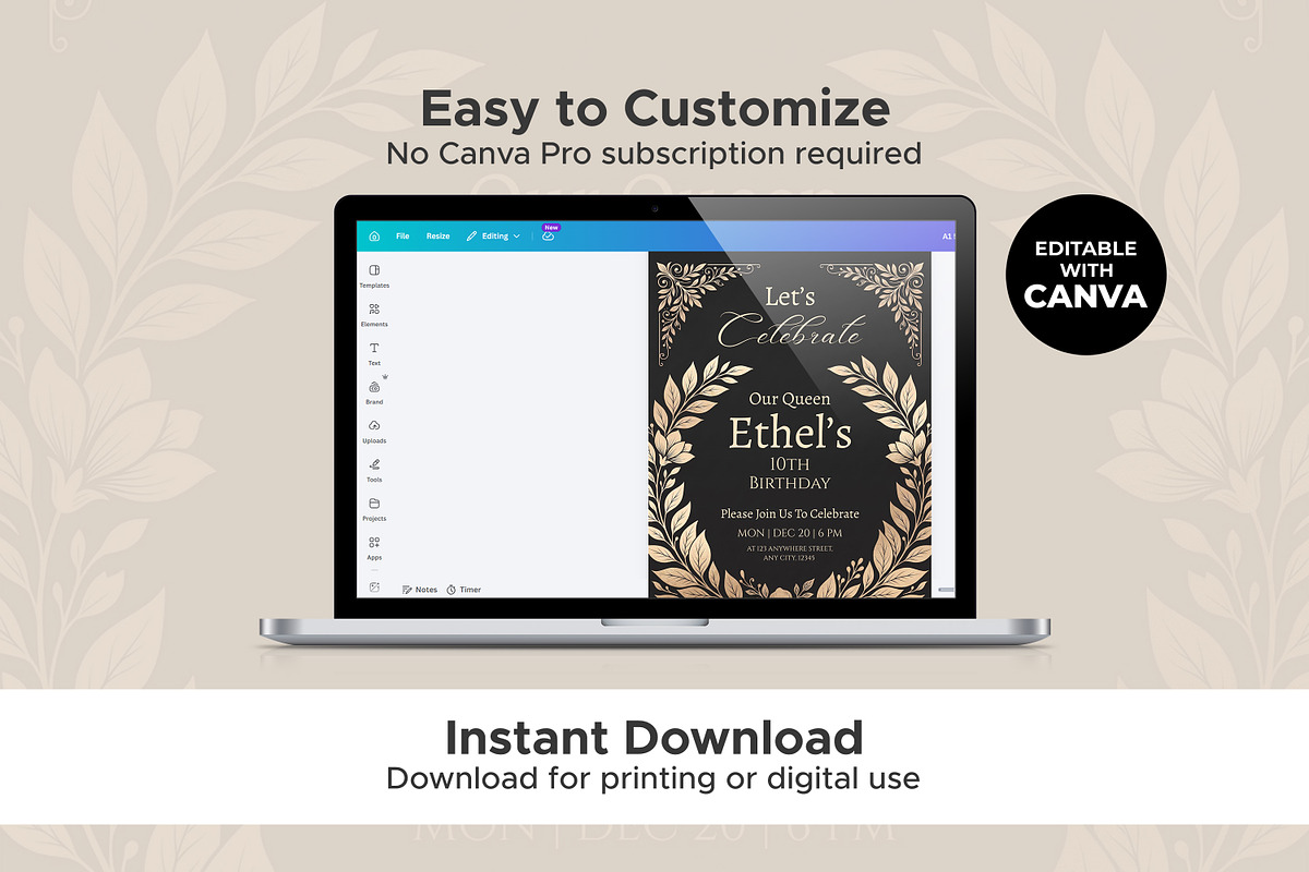Elegant Birthday Canva Invitation, an Invitation Template by M9 Design (Photo 4 of 5)