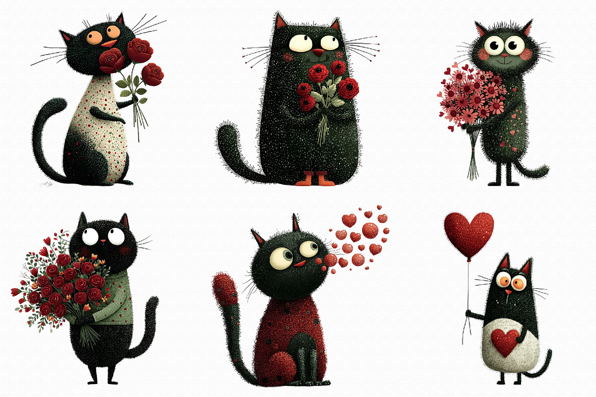 Quirky Valentine's Day Cat Clipart, an Illustration by Libby Wishes (Photo 7 of 7)