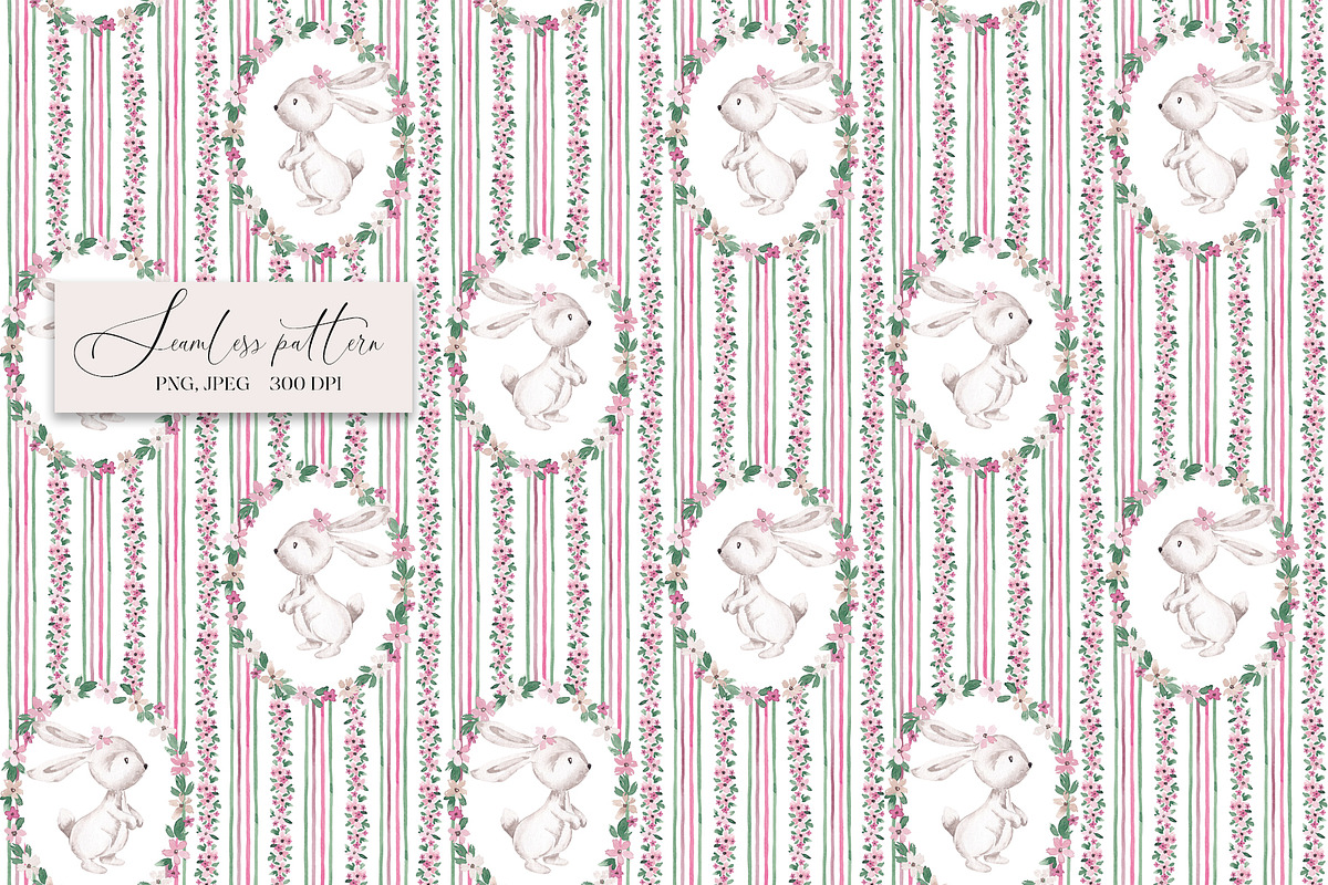 Bunny Card & Seamless pattern, a Pattern Graphic by SirenaArt (Photo 3 of 11)