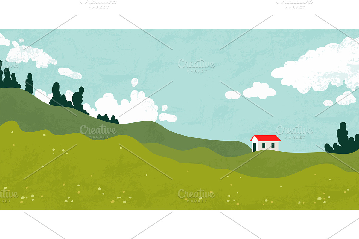 Green grass hills, spring meadow, an Illustration by art PVP - market