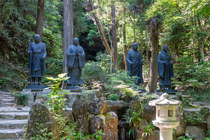 Bronze monk statues at Mitaki-Dera temple in Hiroshima, Japan, an Architecture Photo by GoodGoods