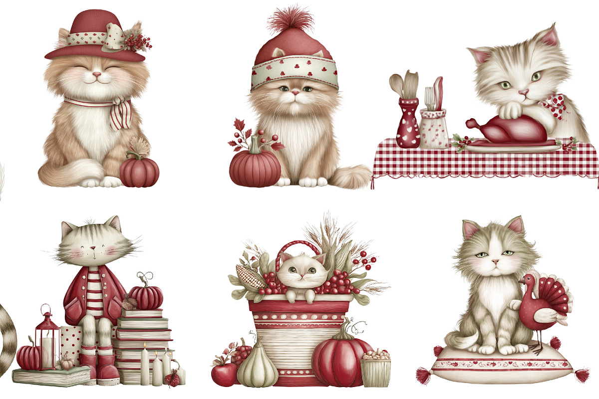 Thanksgiving Cat Clipart, an Illustration by DreamArtGraphic (Photo 4 of 5)