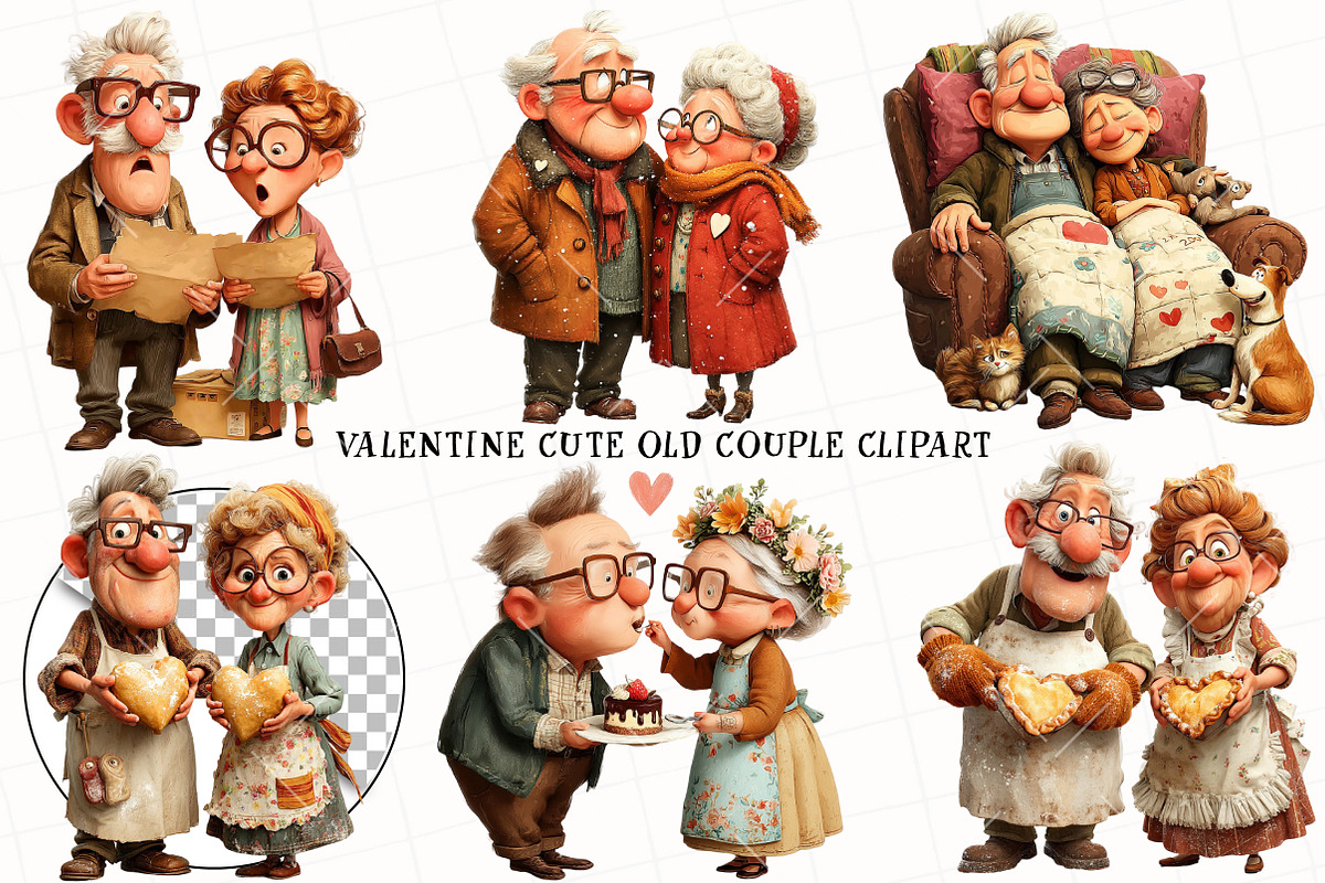 Valentine Cute Old Couple Clipart, an Illustration by OK Design (Photo 2 of 6)