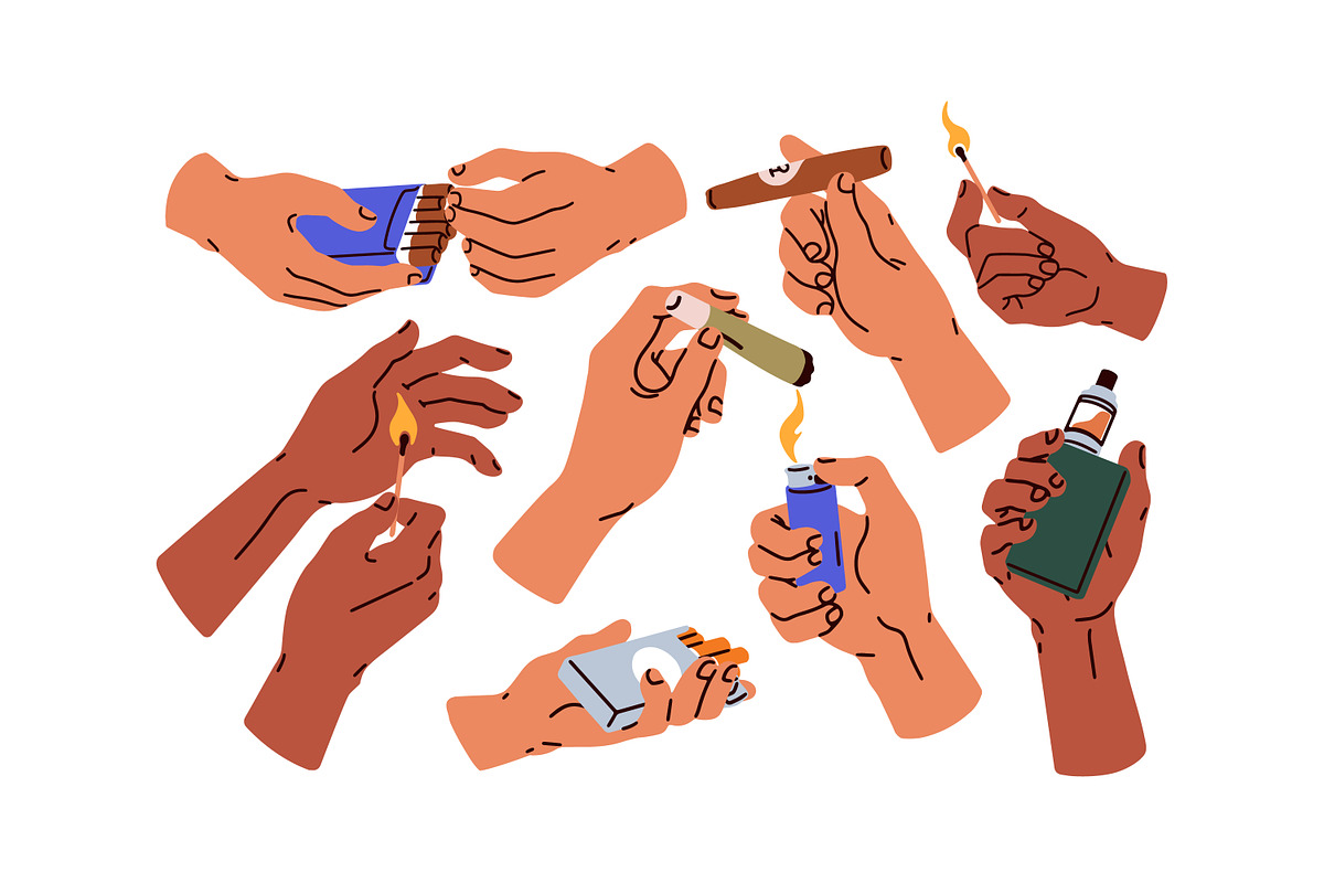 Hands hold cigarettes, smoking set, a Person Illustration by Good Studio (Photo 2 of 3)