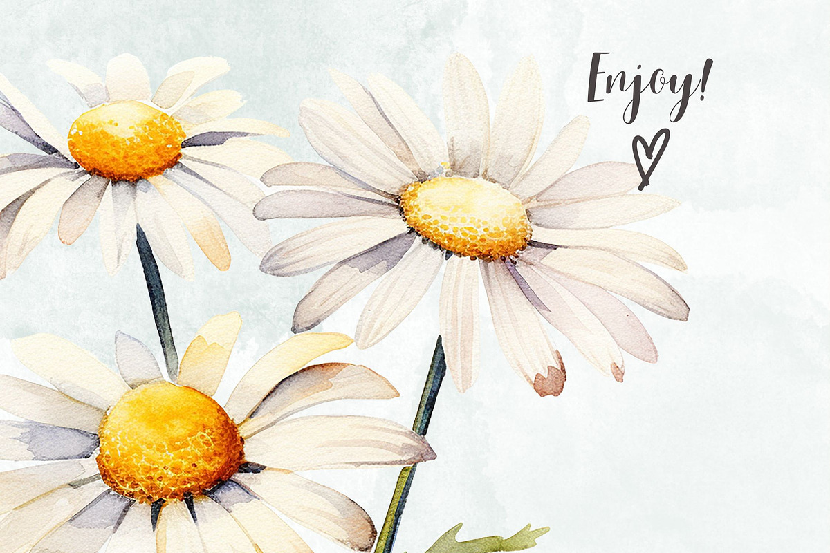 Daisy Flowers Watercolor Clipart Set, a Decorative Illustration by Loony Dream Designs (Photo 4 of 4)