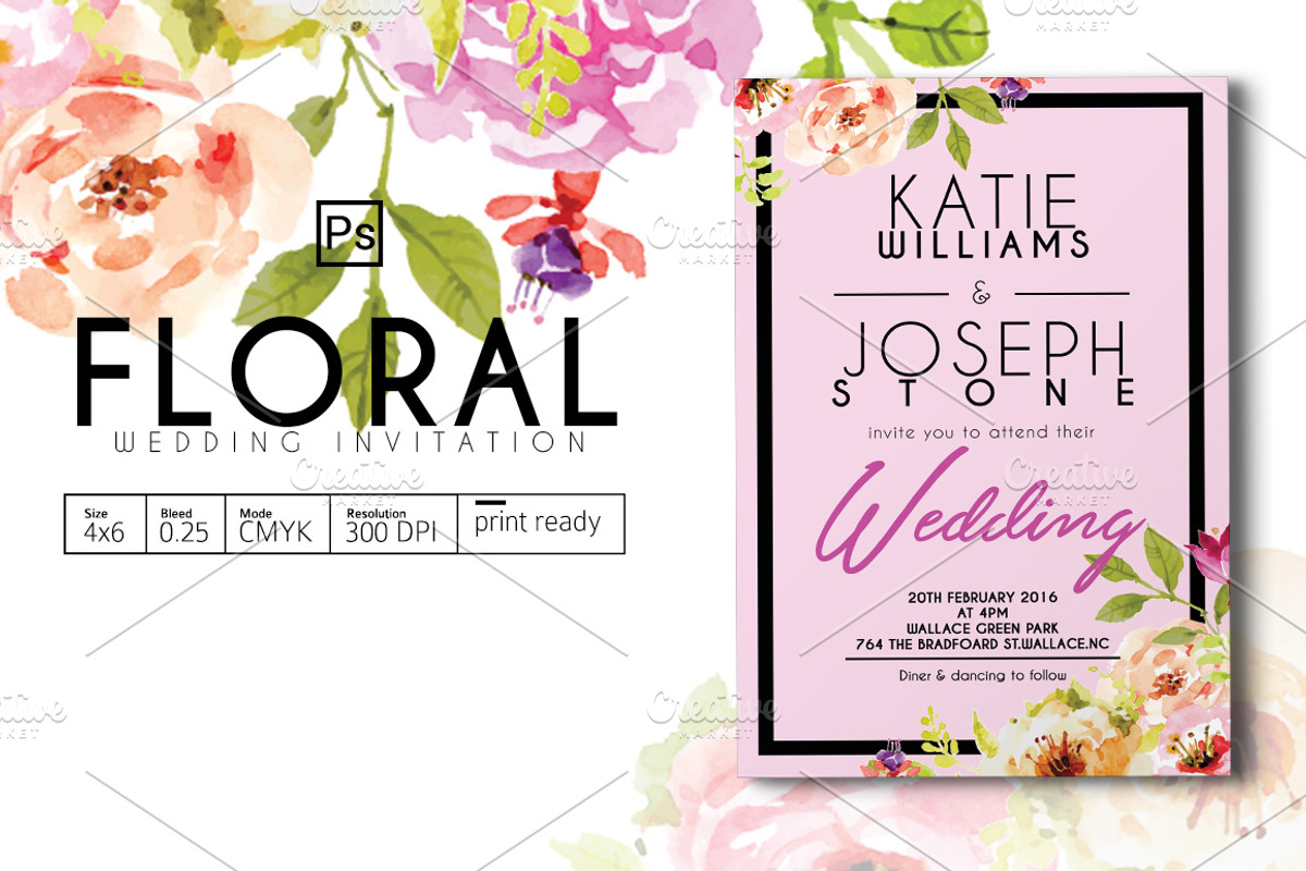 Floral Wedding Invitation, an Invitation Template by Tiaga (Photo 1 of 3)