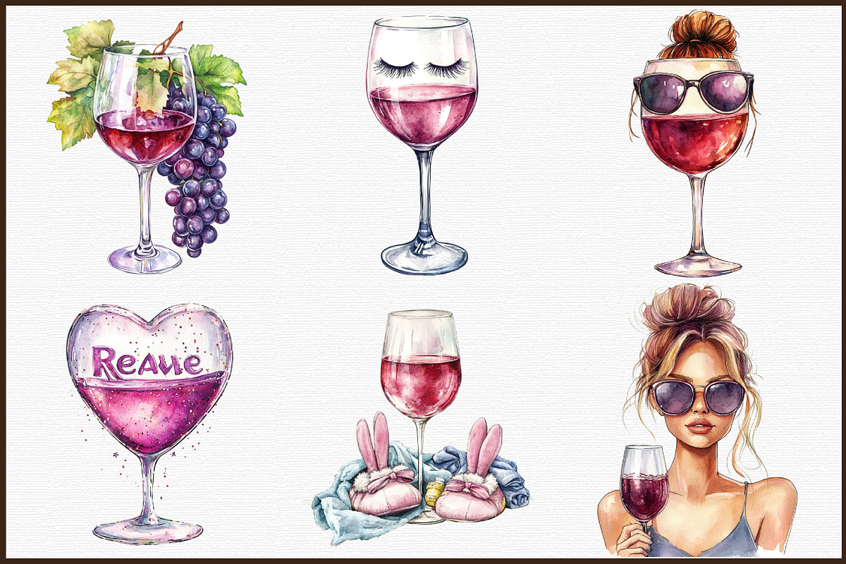 Funny Wine Loving Mom's Clipart, an Illustration by Sublimation Artist (Photo 3 of 6)