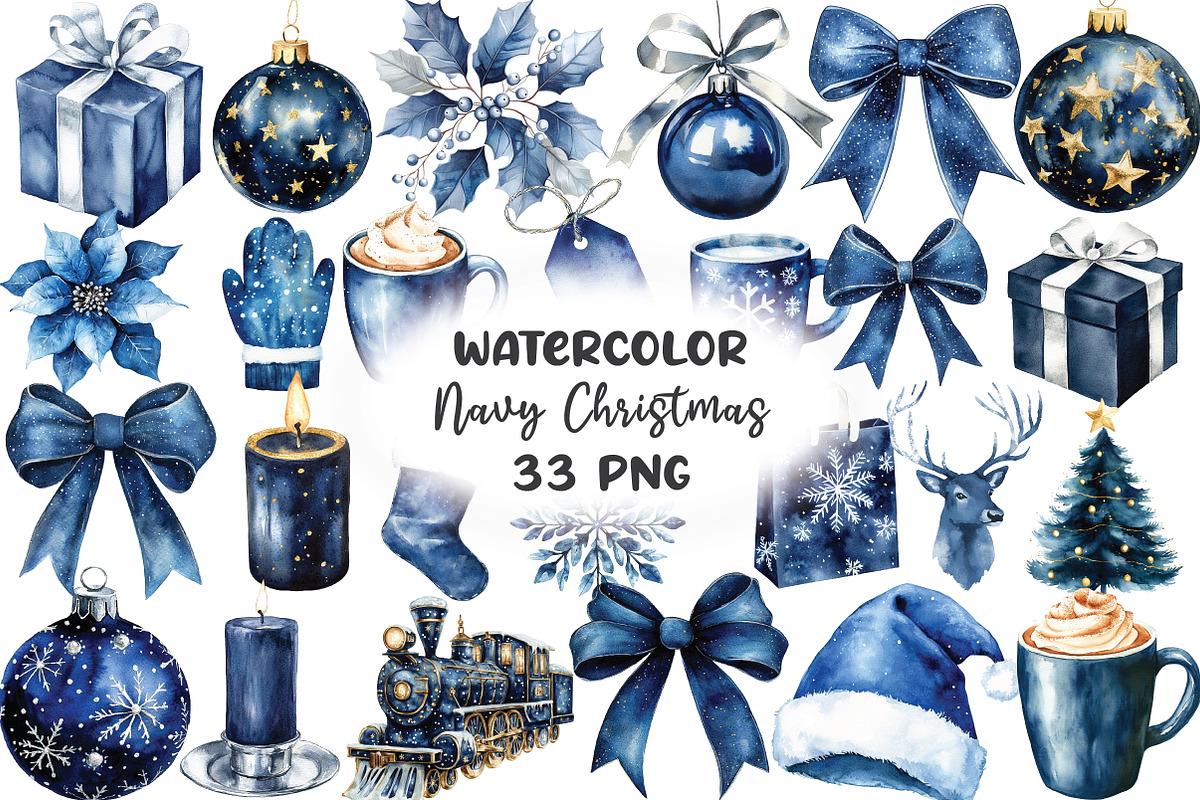Watercolor Navy Christmas Clipart, a Work Illustration by CraftArtStudio (Photo 1 of 6)