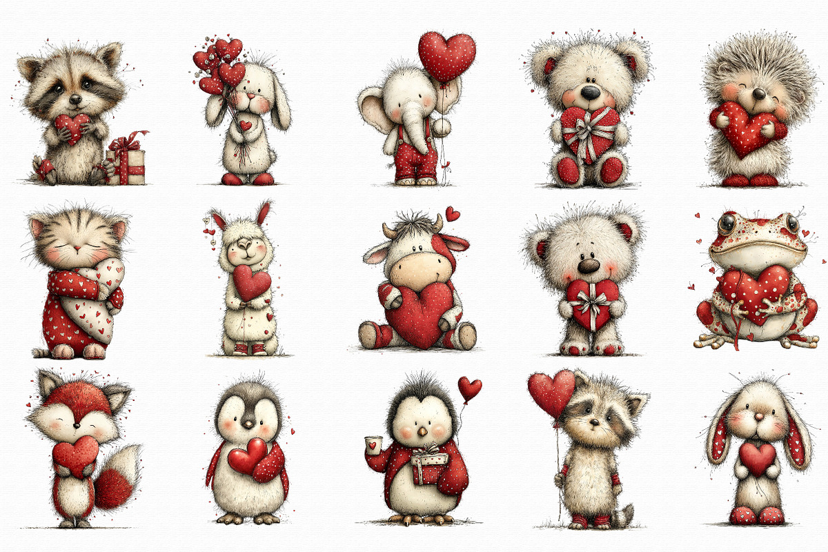 Whimsical Valentine Animals Bundle, an Illustration by Libby Wishes (Photo 2 of 5)
