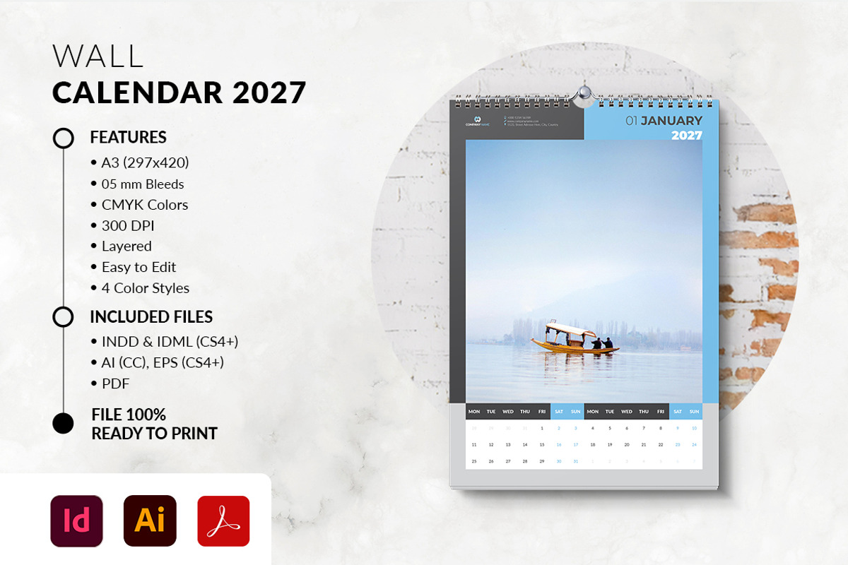 Wall Calendar 2027 Template, a Stationery Template by MstArtwork (Photo 1 of 7)