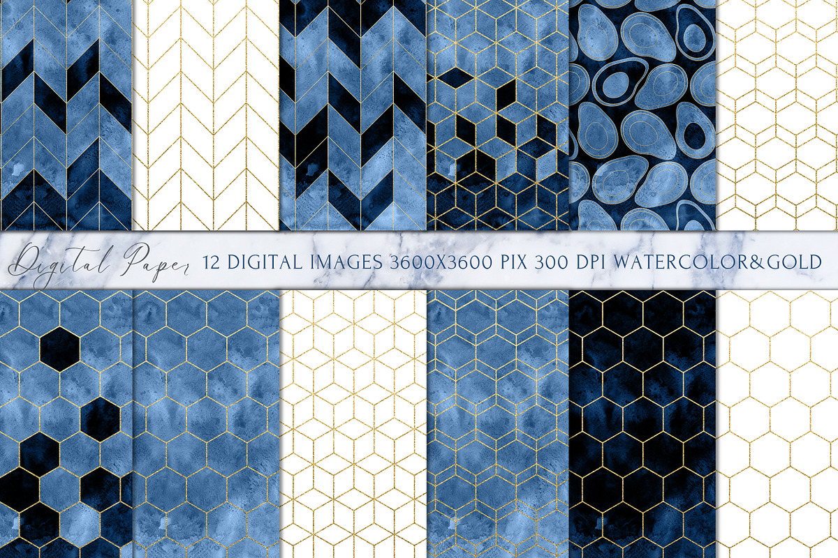 MODERN BLUE SHAPES Watercolor Set, an Object Graphic by Cat In Colour (Photo 6 of 10)