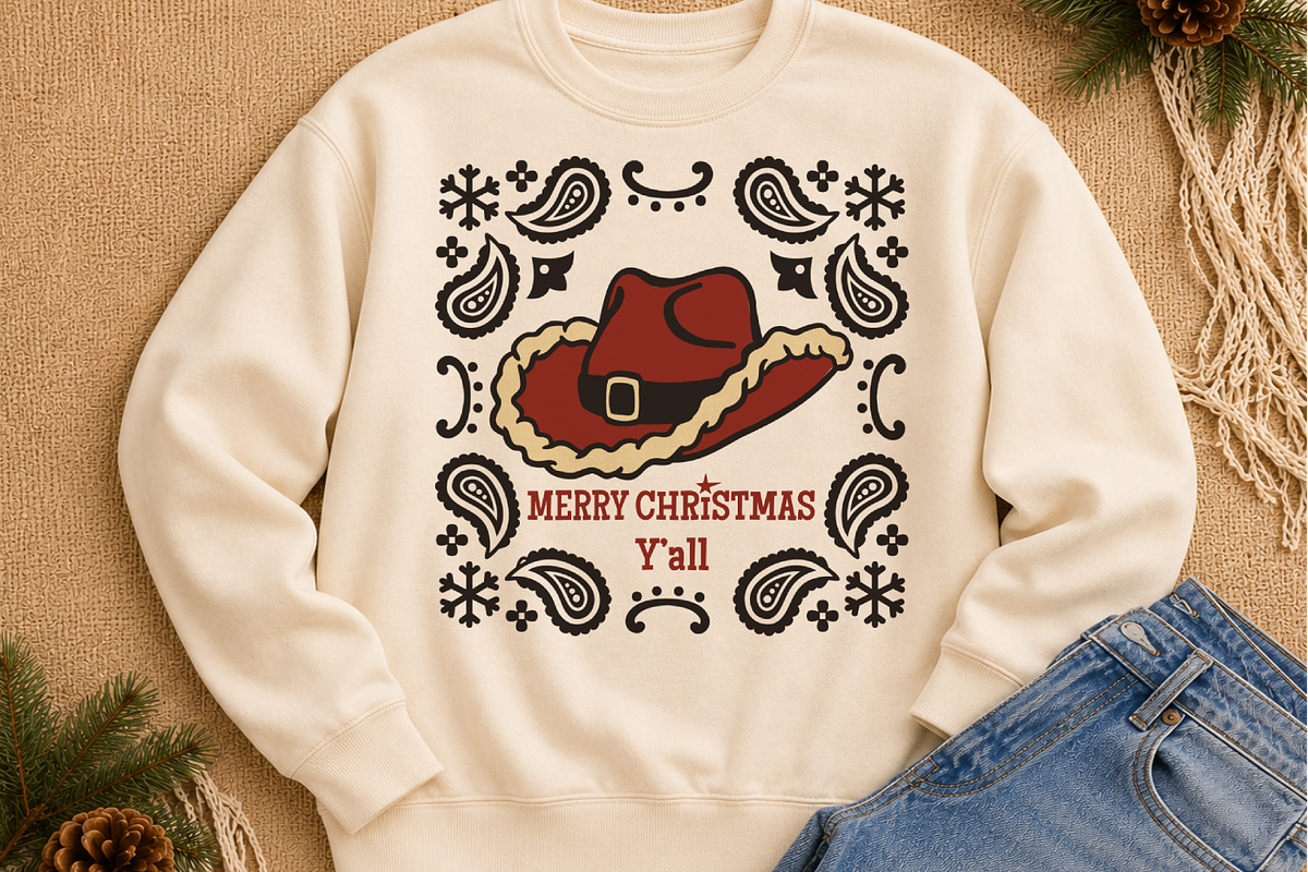 Cowboy Christmas Hat & Paisley SVG, a Seasonal Illustration by TanchaArt (Photo 4 of 9)