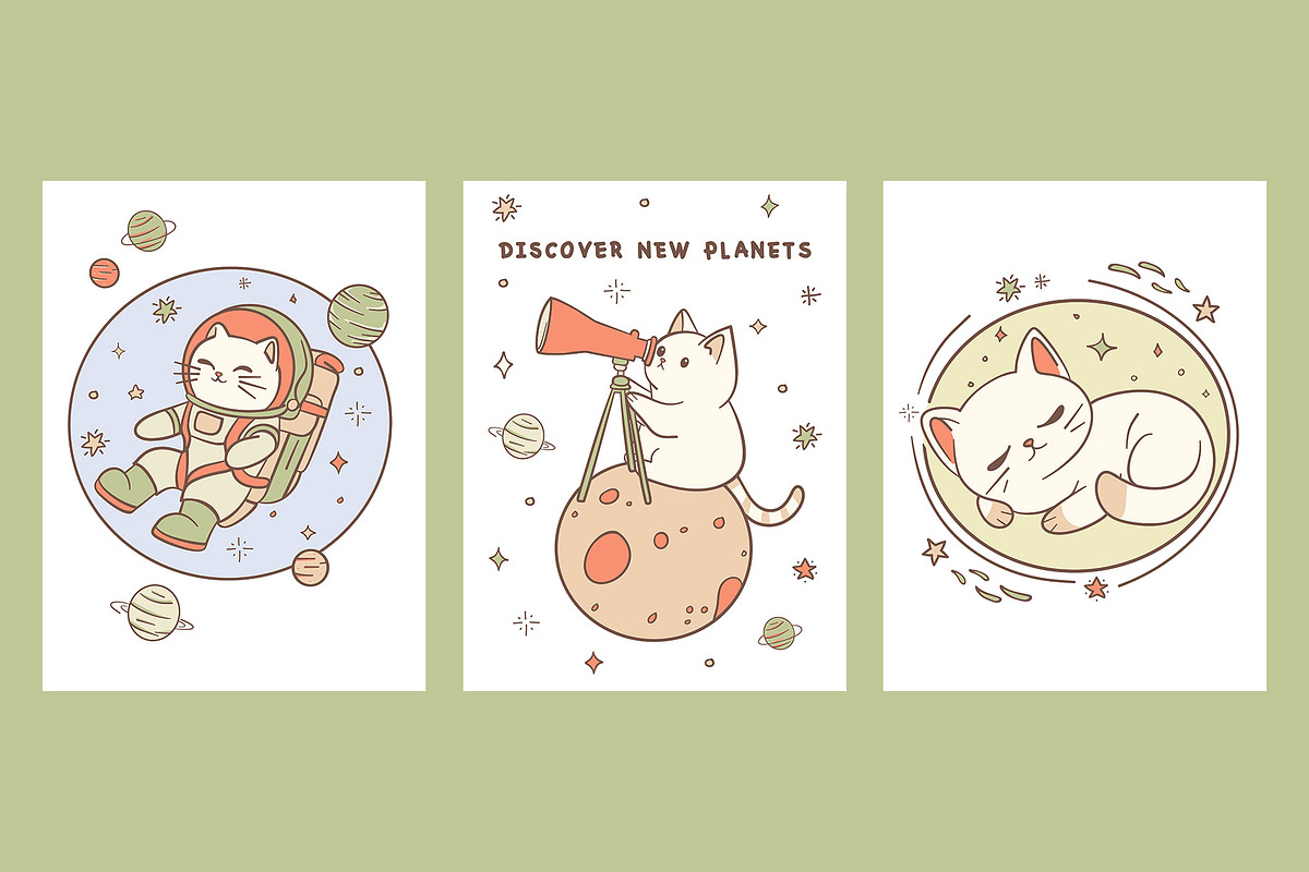 Kawaii Space Cats Bundle, an Animal Illustration by Mariia Kovalchuk (Photo 5 of 17)