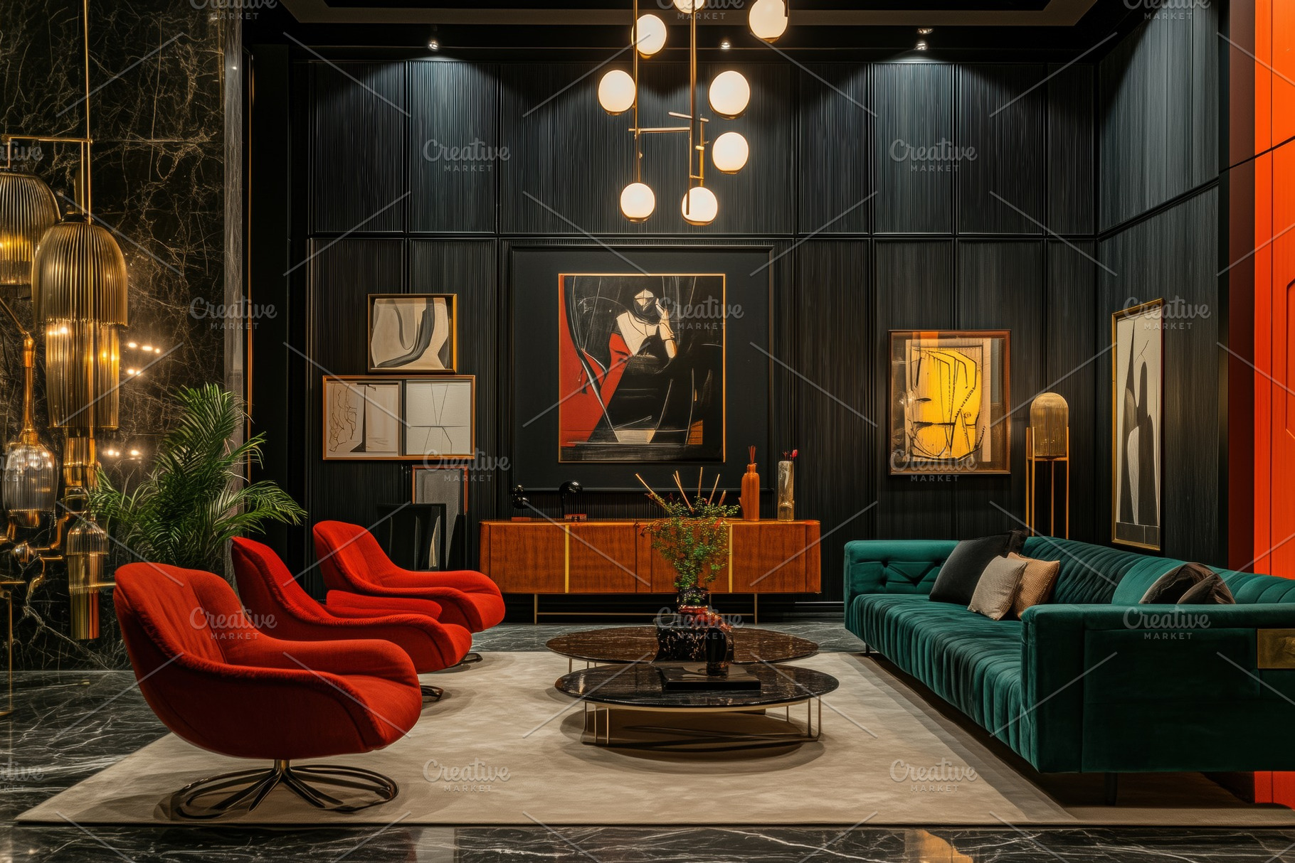 A stylish modern Art Deco interior design style living room 
