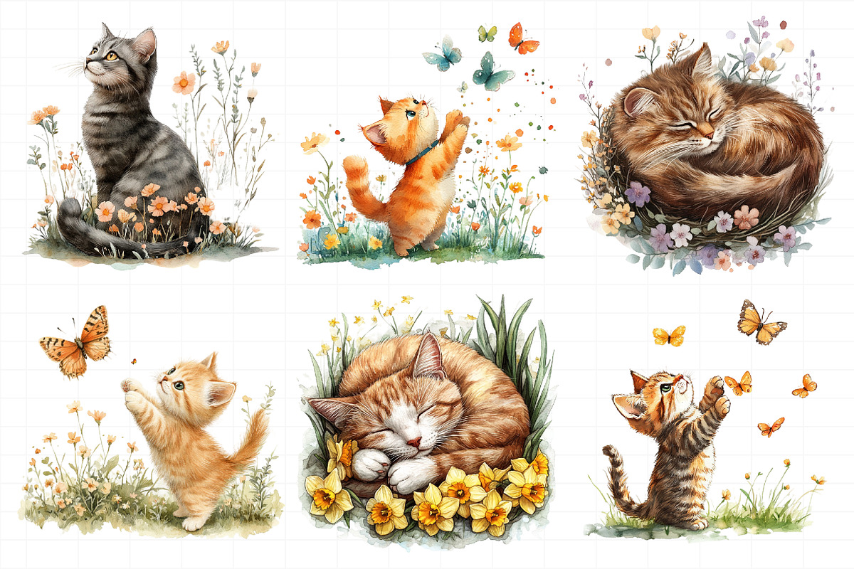 Whimsical Spring Cat Clipart, an Illustration by Daily.Designs (Photo 5 of 5)