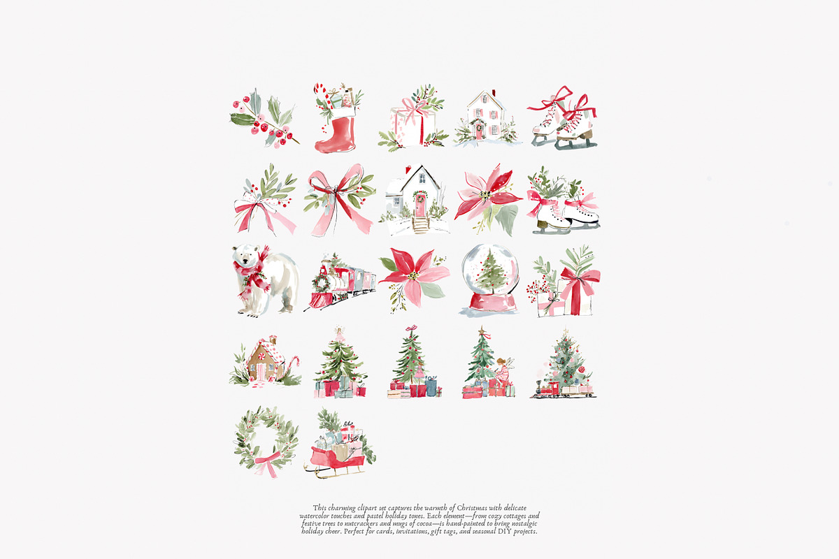 cozy christmas watercolor clipart, a Decorative Illustration by Patishop Art (Photo 9 of 9)