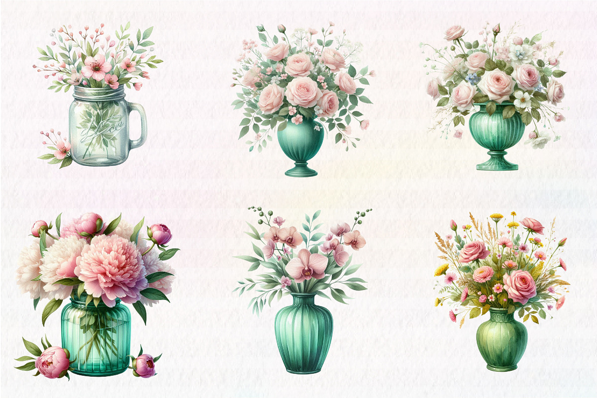 Watercolor Pink and Emerald Vases, an Illustration by CreationArt (Photo 5 of 5)