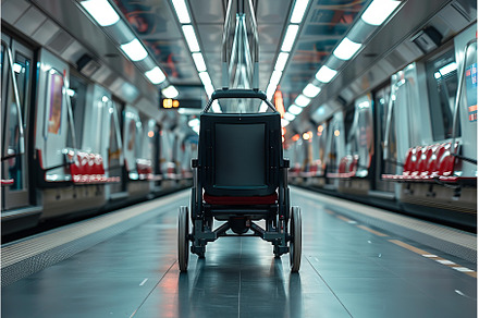 Wheelchair waiting on empty subway, a Transportation Photo by Ylivdesign