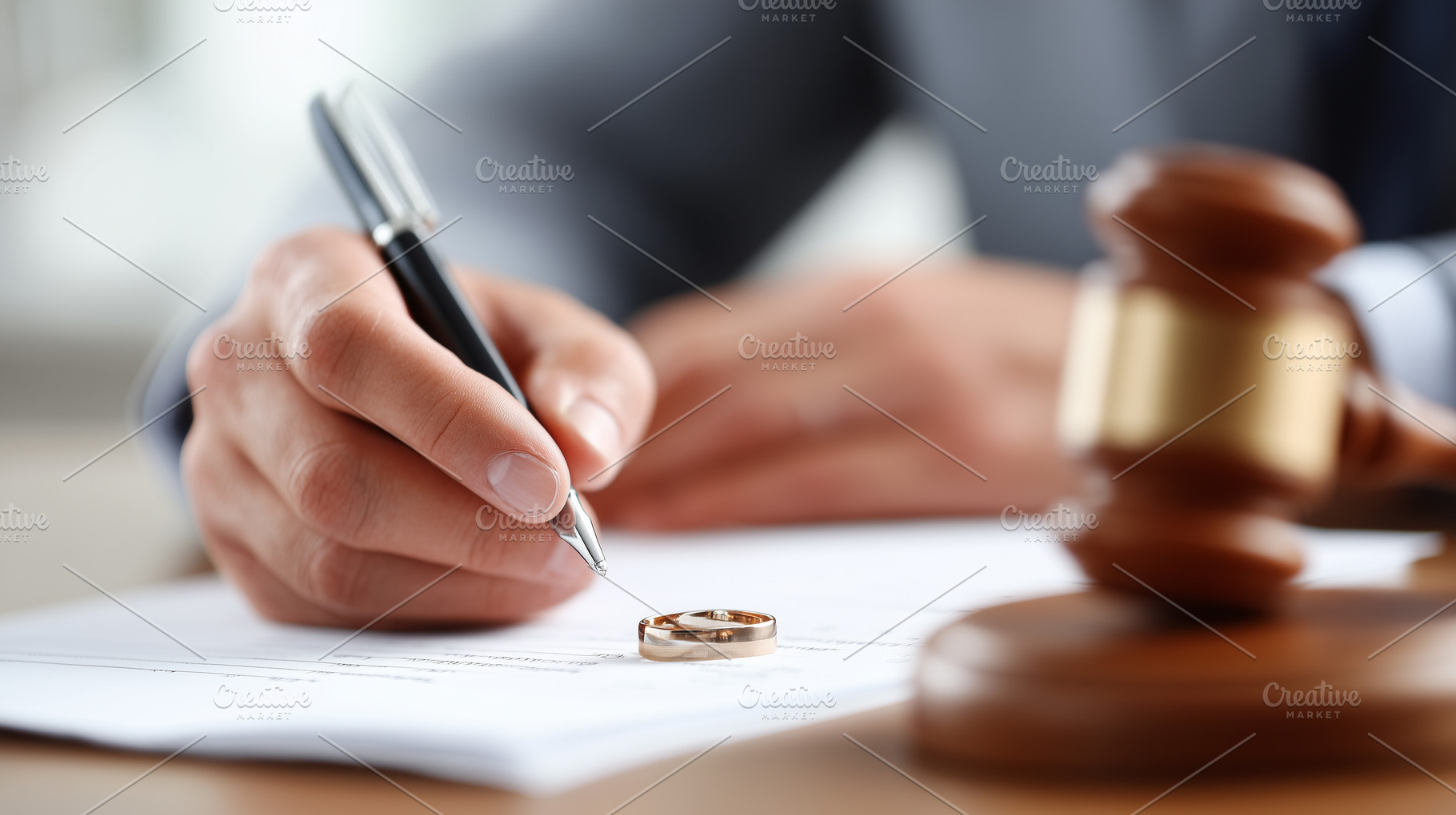 Close up of a man signing a divorce, a Business Photo by MistyDay
